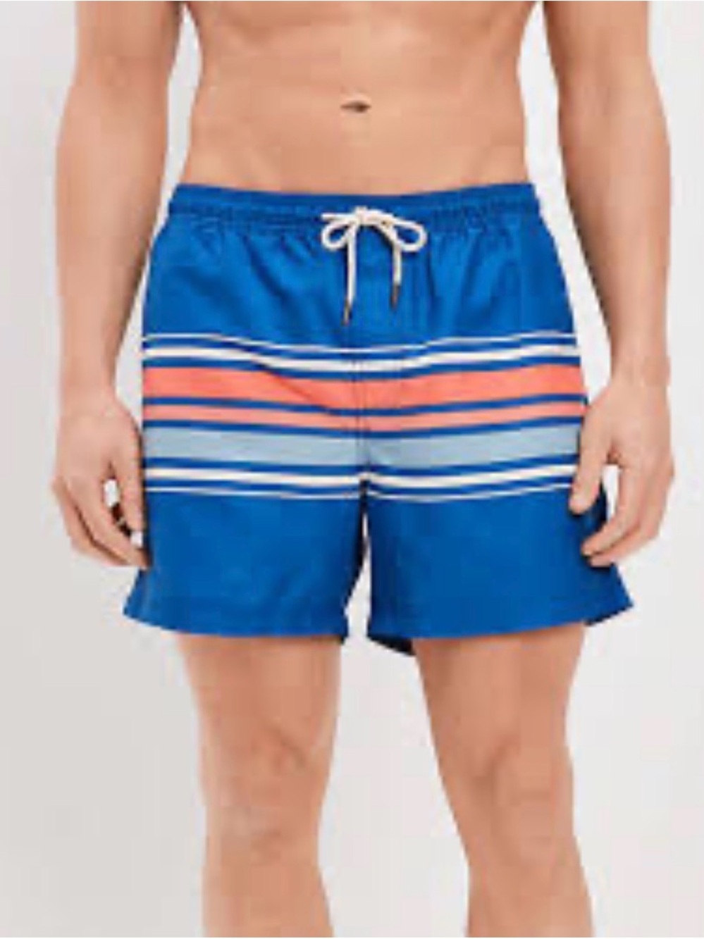 American Eagle Mens Swim Trunk Shorts Size S Blue and Coral Striped